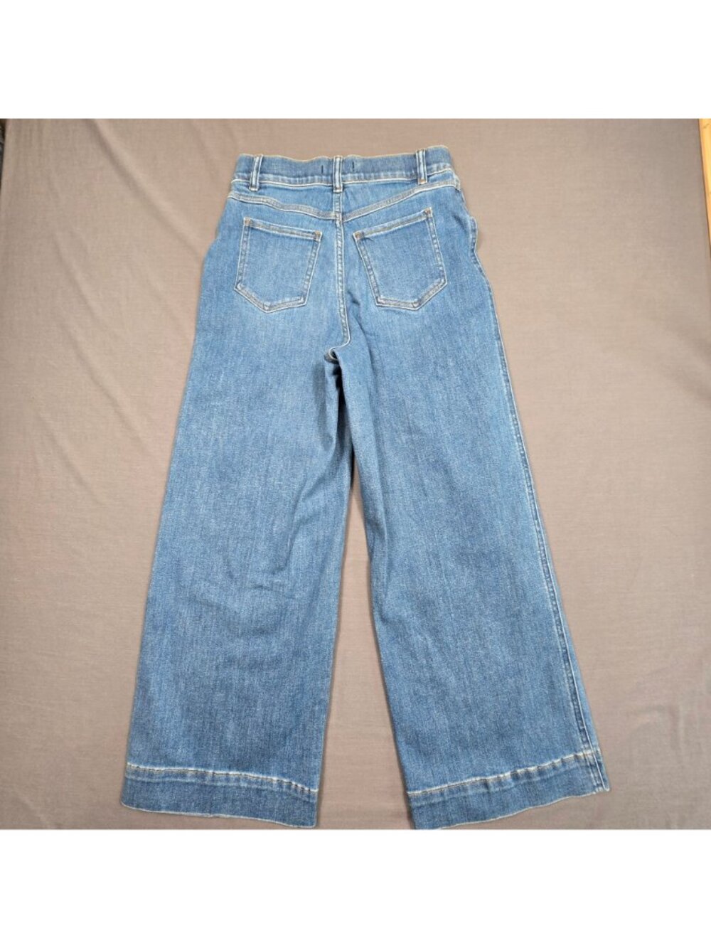 NEW Spanx Small Crop Wide Leg Denim Jeans Stonewash Blue Stretch High Rise - Picture 5 of 6